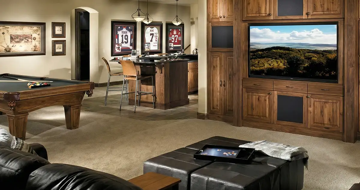 finished basement remodeling project transforming a basement into a comfortable living space in Bellevue, WA