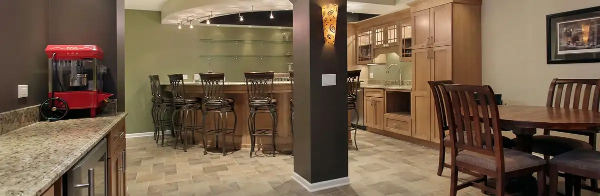 modern basement remodeling with custom finishes and open layout in a home in Bellevue, WA