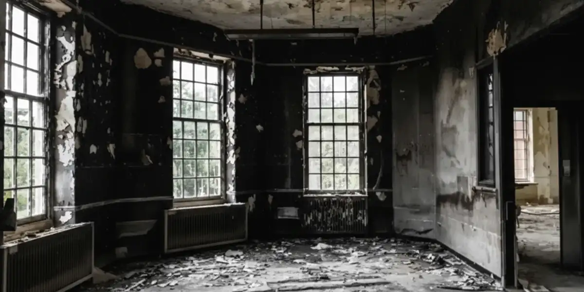 fire damage repair addressing severe interior damage and smoke residue inside a burned home in Bellevue, WA