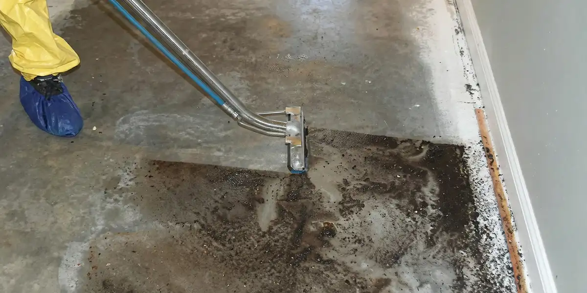 sewage removal technicians extracting contaminated wastewater from a residential floor in Bellevue, WA